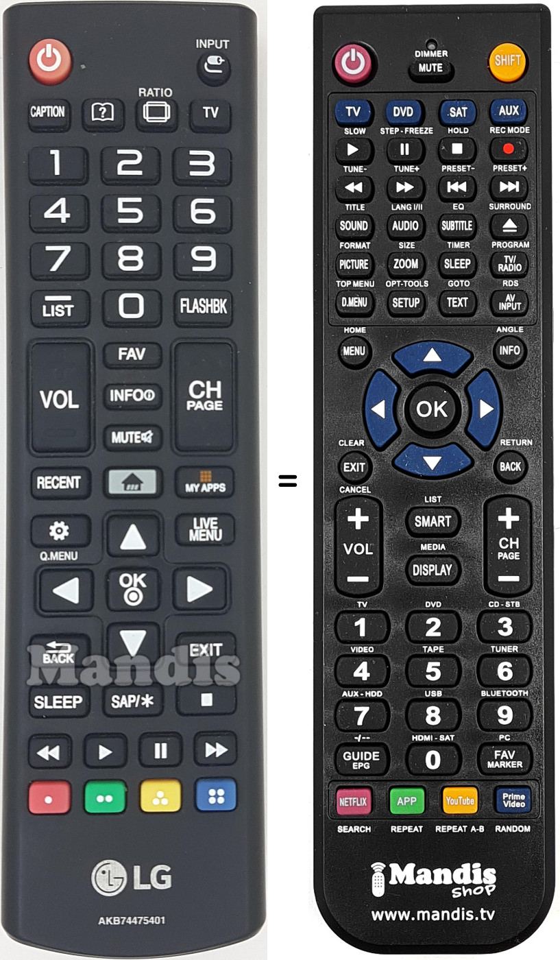Mando a distancia equivalente AKB74475401