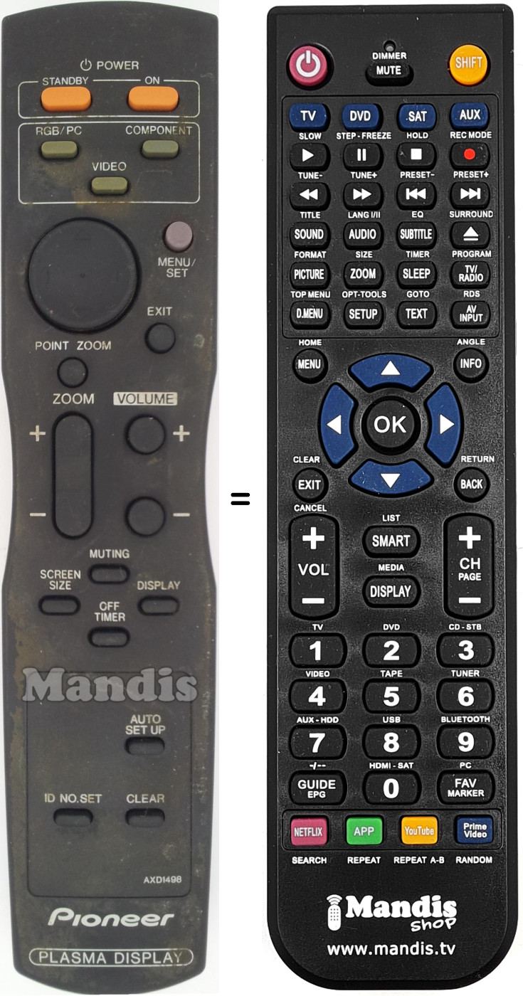 Mando a distancia equivalente Pioneer AXD 1498
