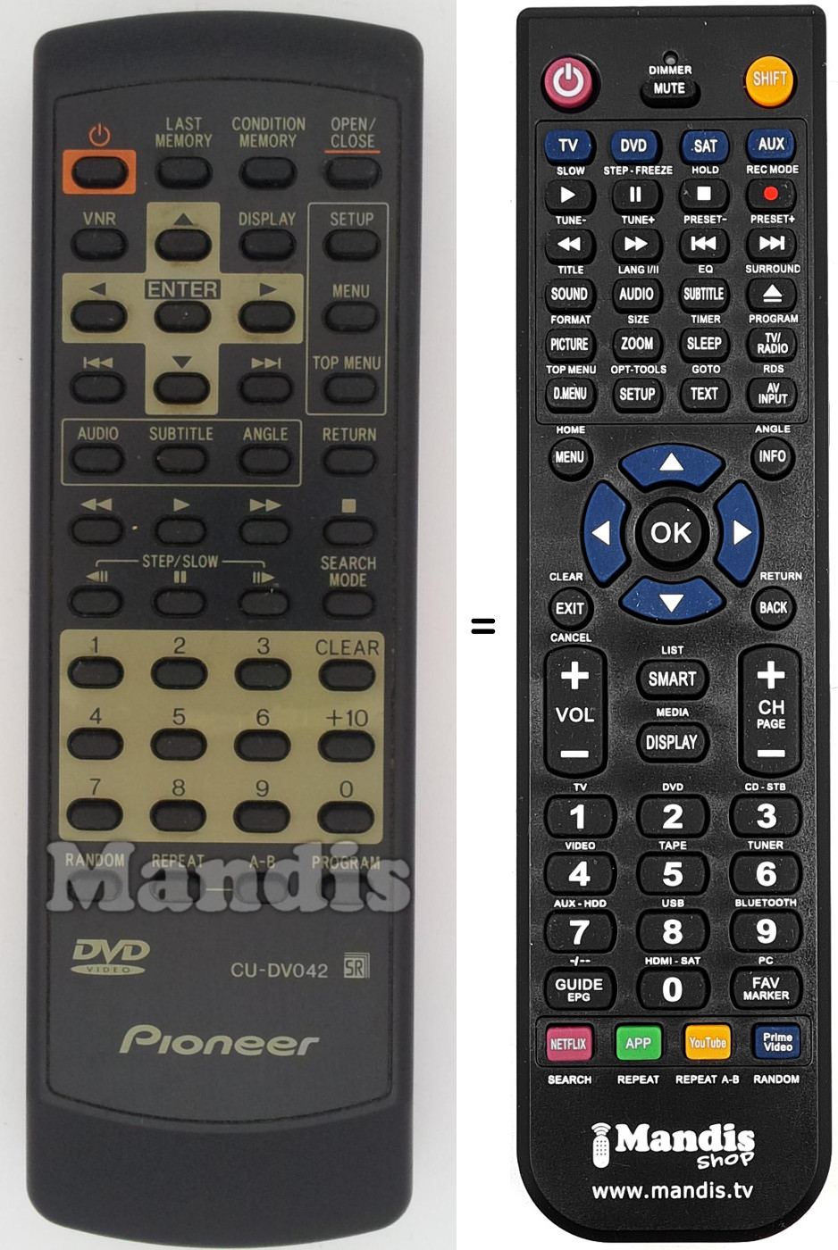 Mando a distancia equivalente Pioneer CU-DV 042