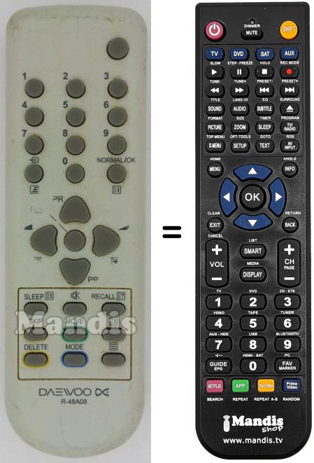 Mando a distancia equivalente Daewoo R-48A08