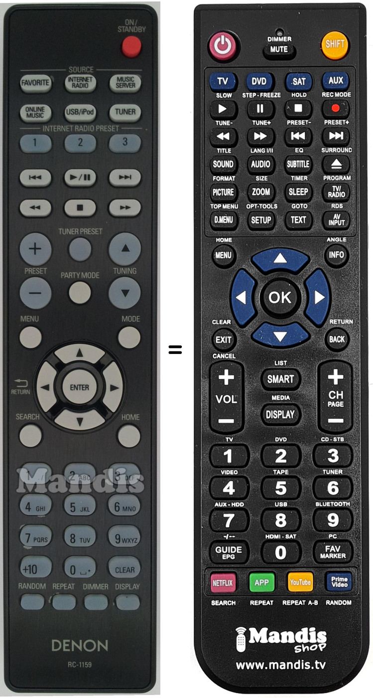 Télécommande équivalente Denon RC-1159