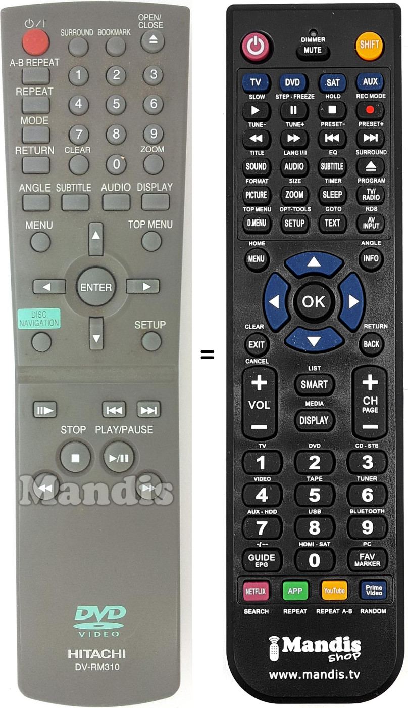 Replacement remote control Hitachi DV-RM310
