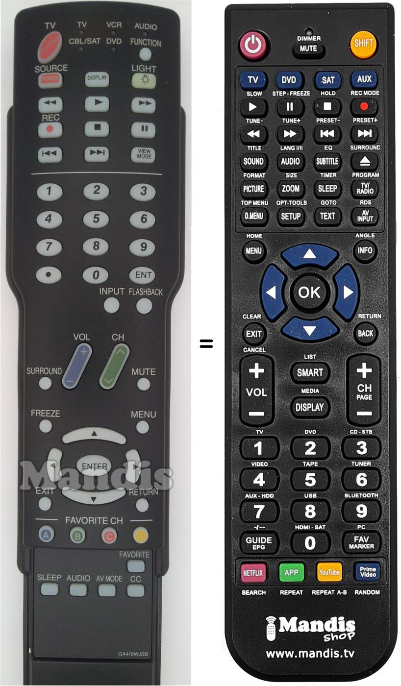 Mando a distancia equivalente Sharp GA416WJSB