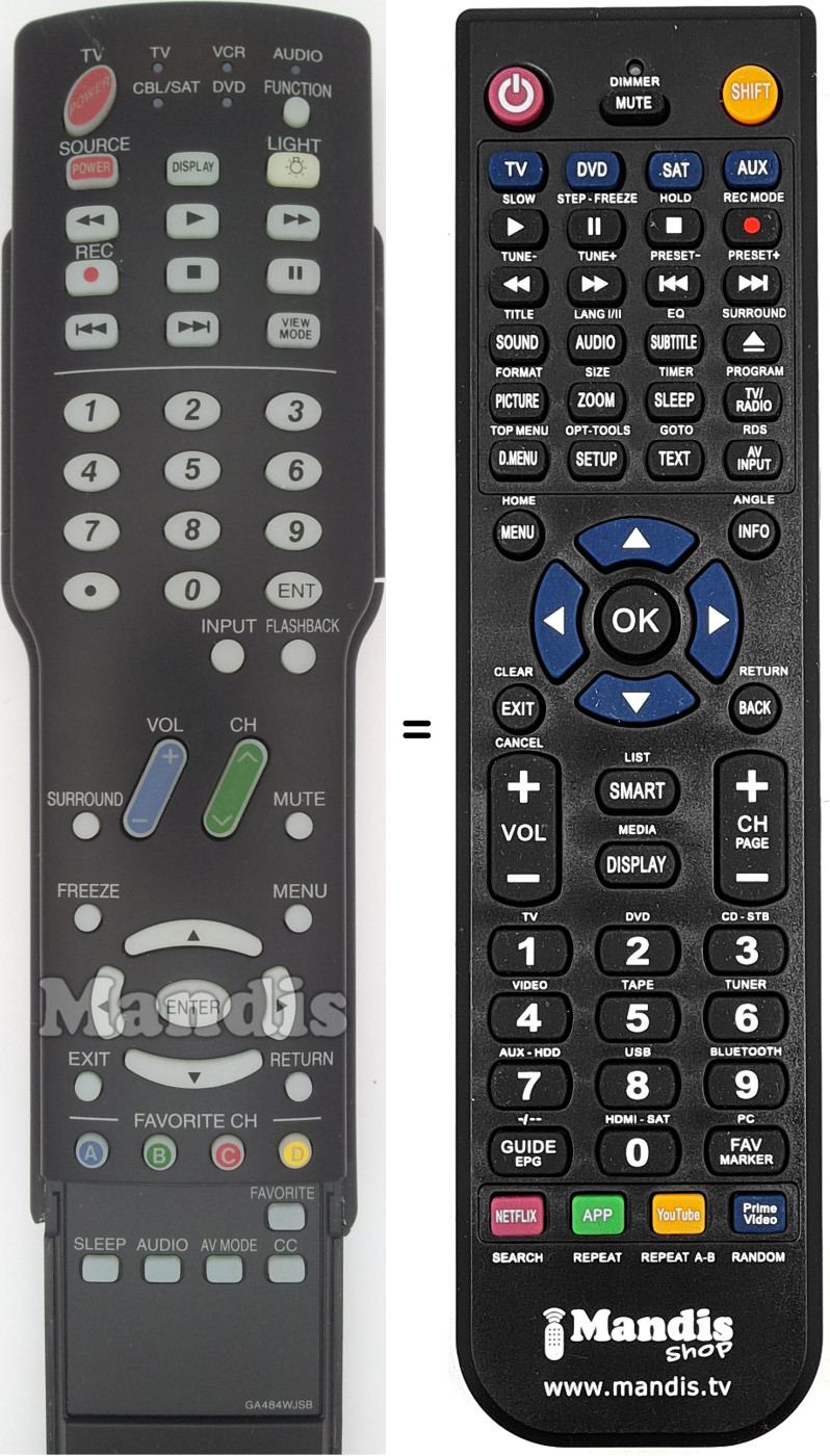 Télécommande équivalente GA484WJSB