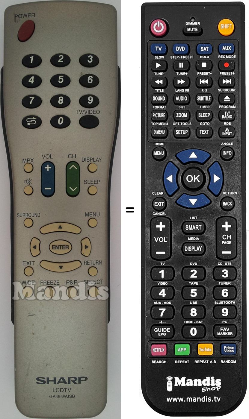 Télécommande équivalente GA494WJSB