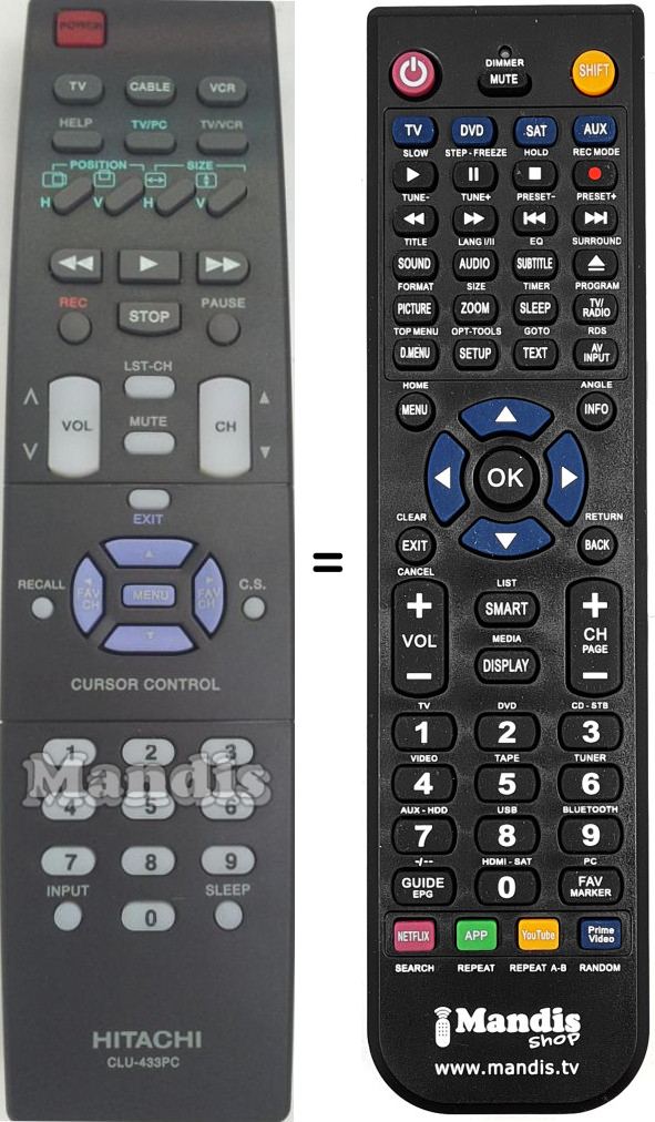 Replacement remote control Hitachi CLU-433PC