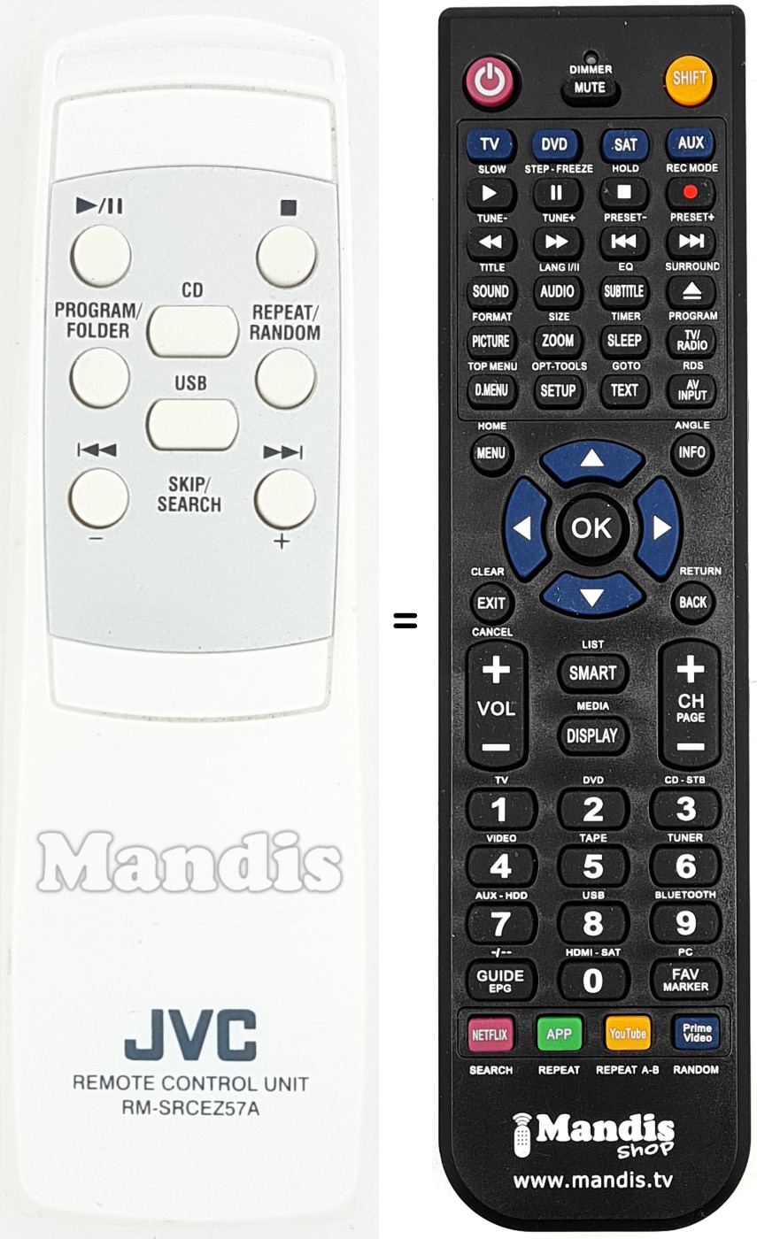 Mando a distancia equivalente JVC RM-SRCEZ57A