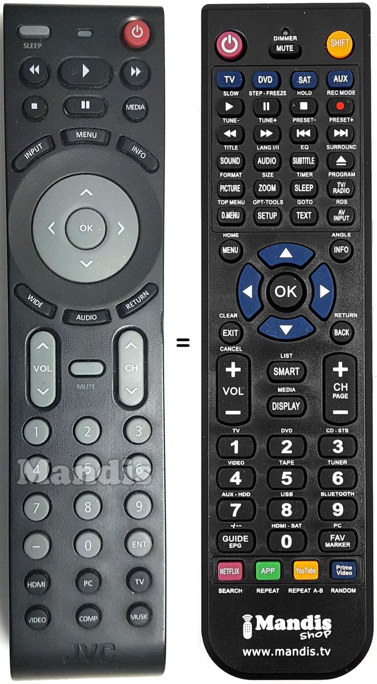 Mando a distancia equivalente JVC EM32T