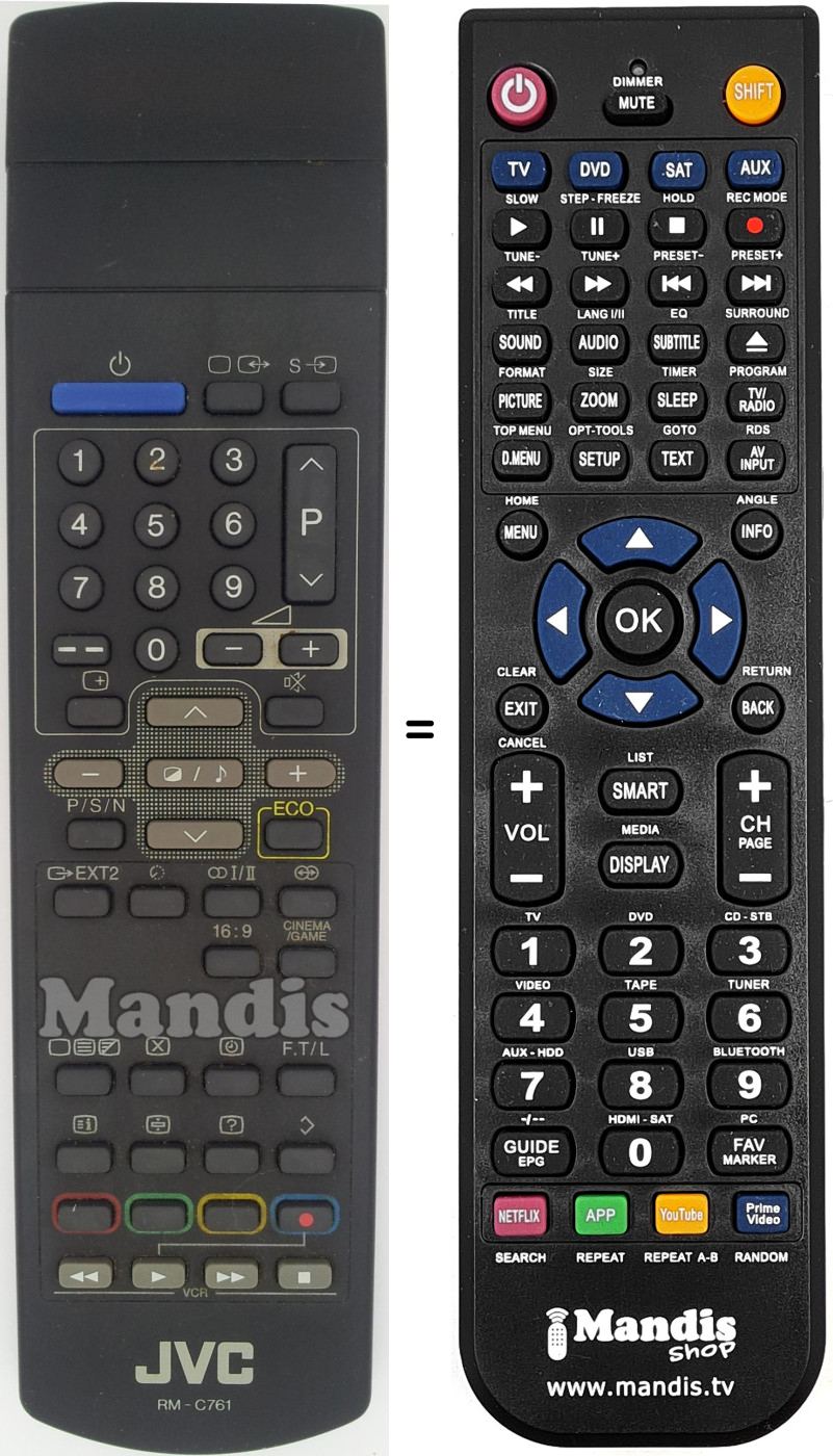 Mando a distancia equivalente JVC RM-C 761