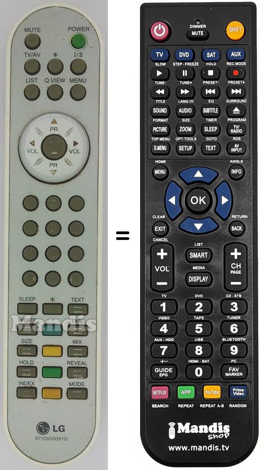 Mando a distancia equivalente LG 6710 V 00091 G