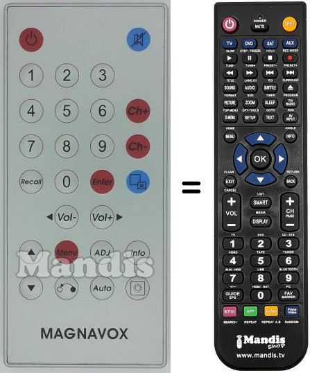 Mando a distancia equivalente Magnavox drmct007t8