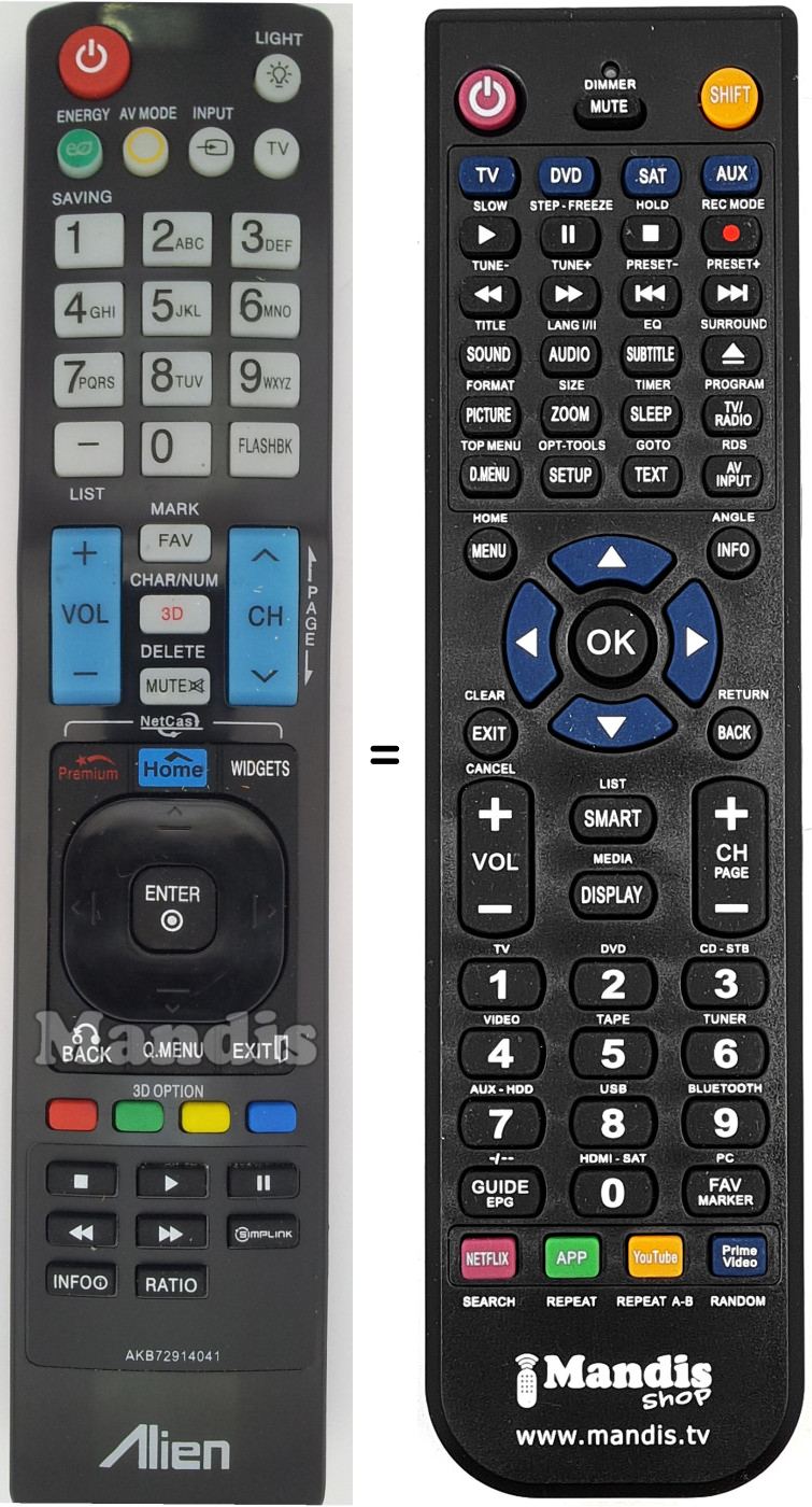 Mando a distancia equivalente AKB72914041