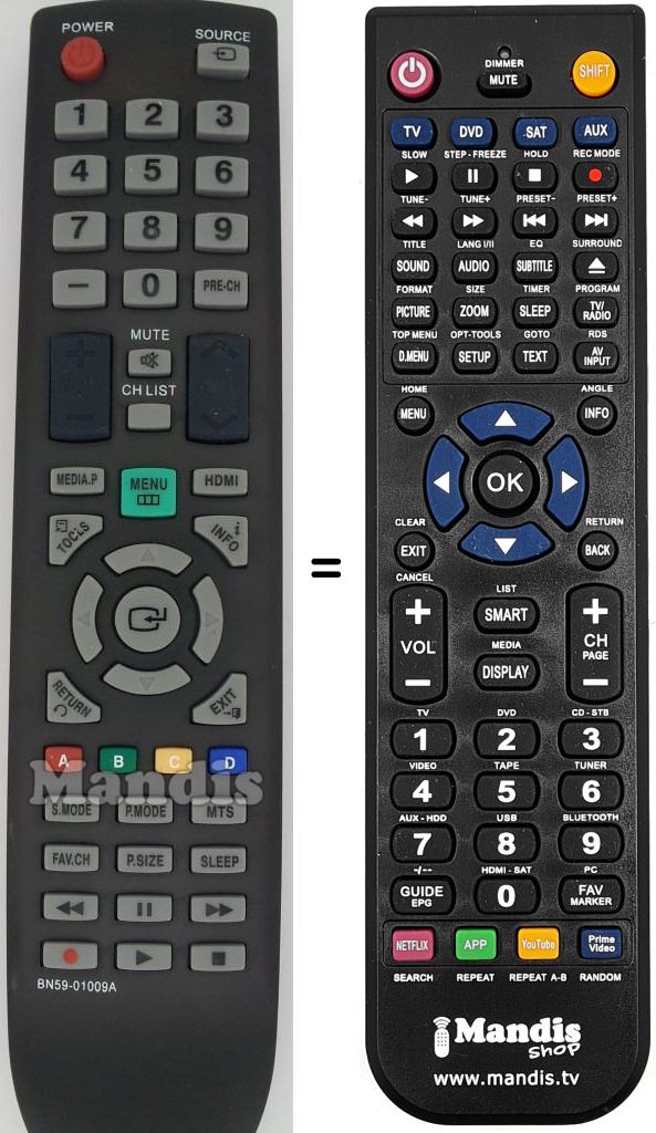 Mando a distancia equivalente Samsung BN59-01009A