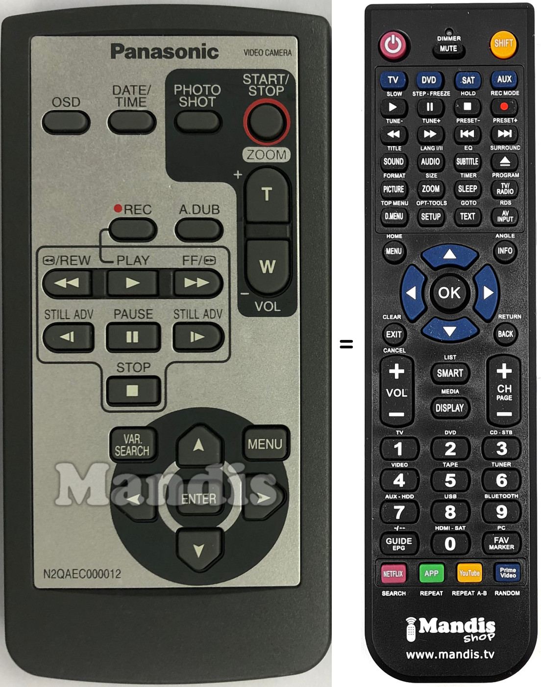 Télécommande équivalente Panasonic N2QAEC000012