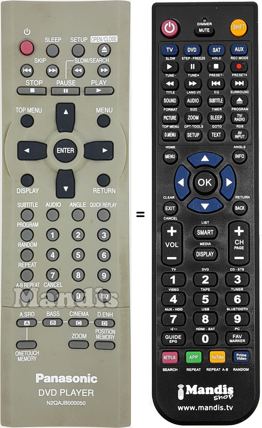 Télécommande équivalente Panasonic N2QAJB 000050