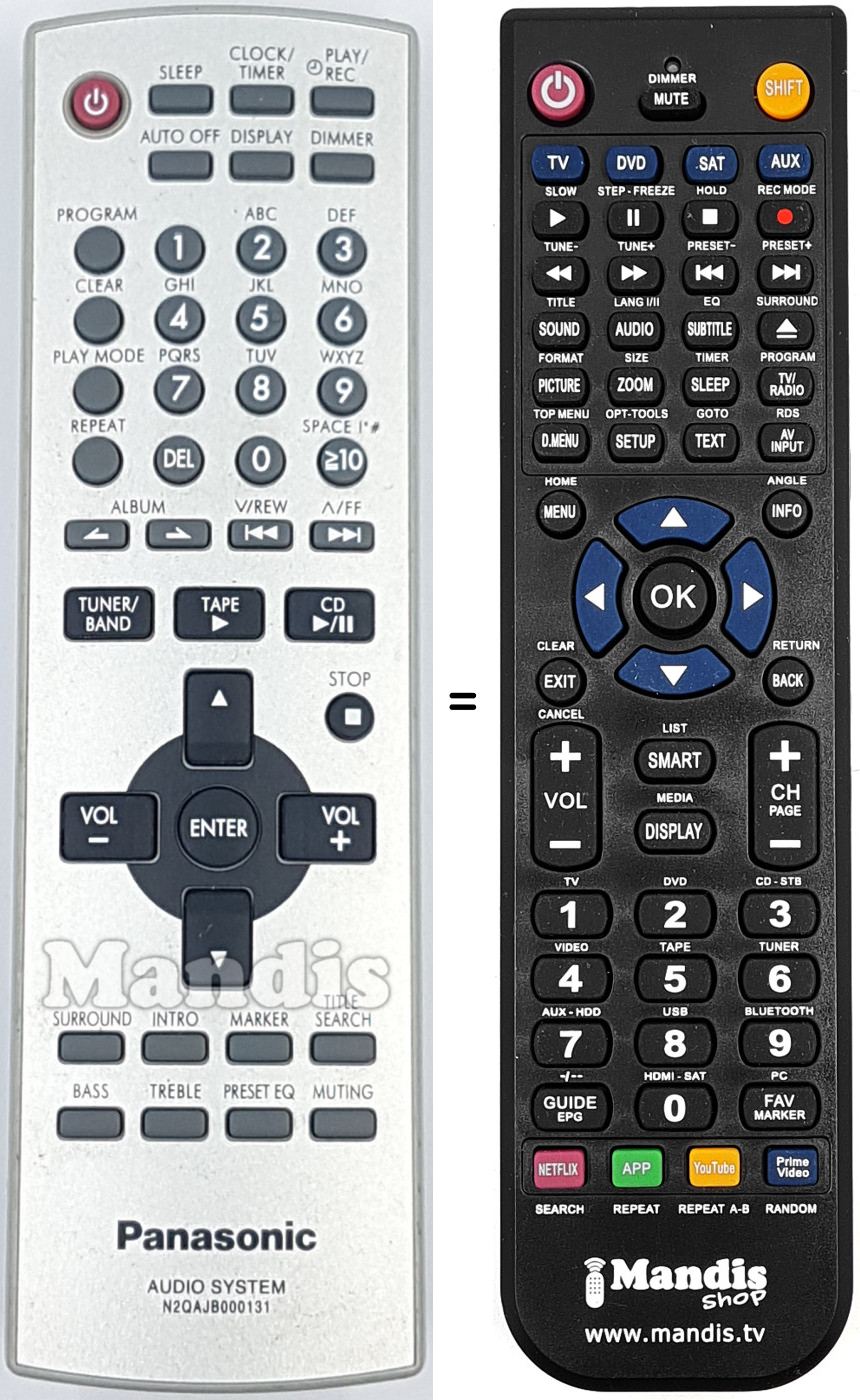 Télécommande équivalente Panasonic N2QAJB000131