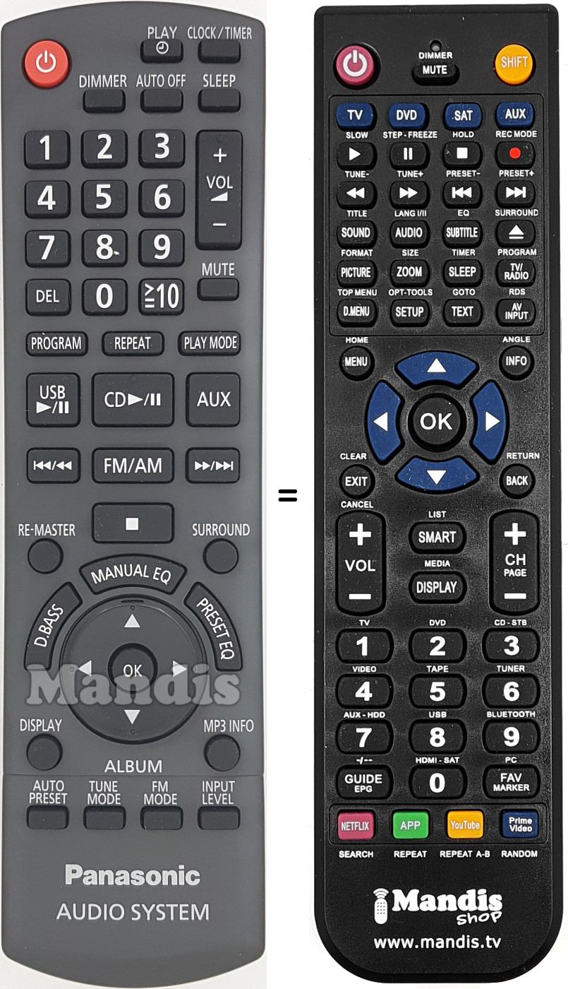 Mando a distancia equivalente Panasonic N2QAYB000500