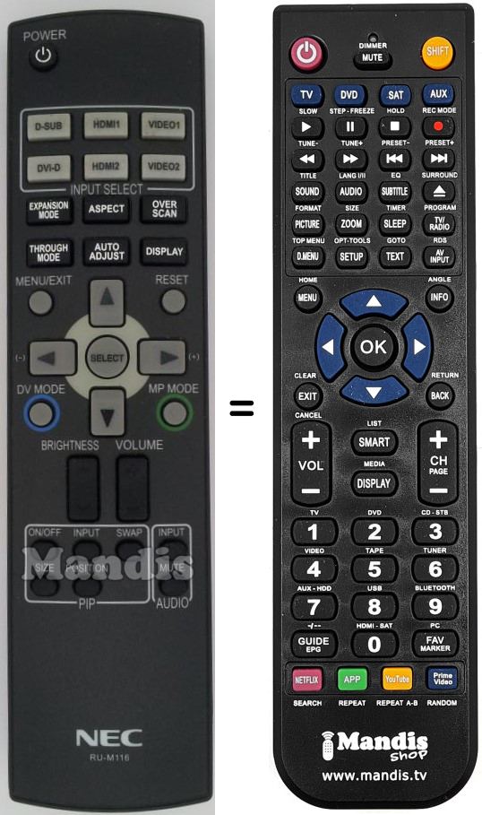 Replacement remote control RU-M116