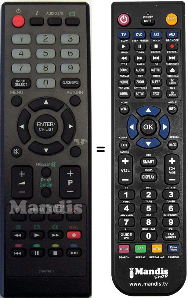 Télécommande équivalente Orion 076R0TR011