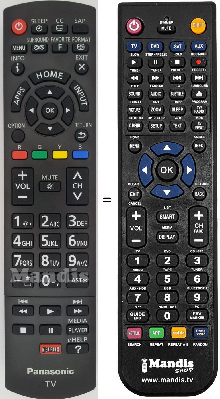 Mando a distancia equivalente Panasonic N2QAYB000828