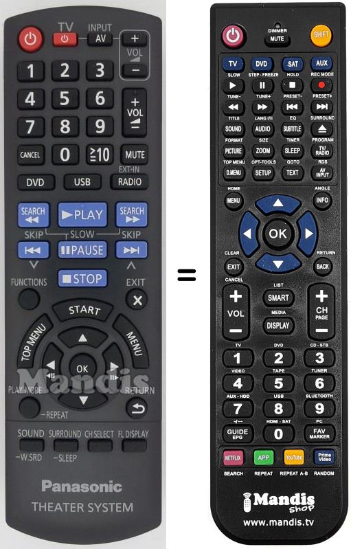 Mando a distancia equivalente Panasonic N2QAYB000853