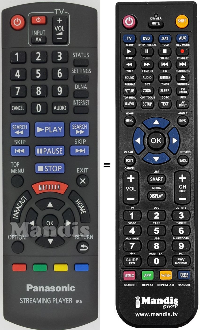 Mando a distancia equivalente Panasonic N2QAYB000886
