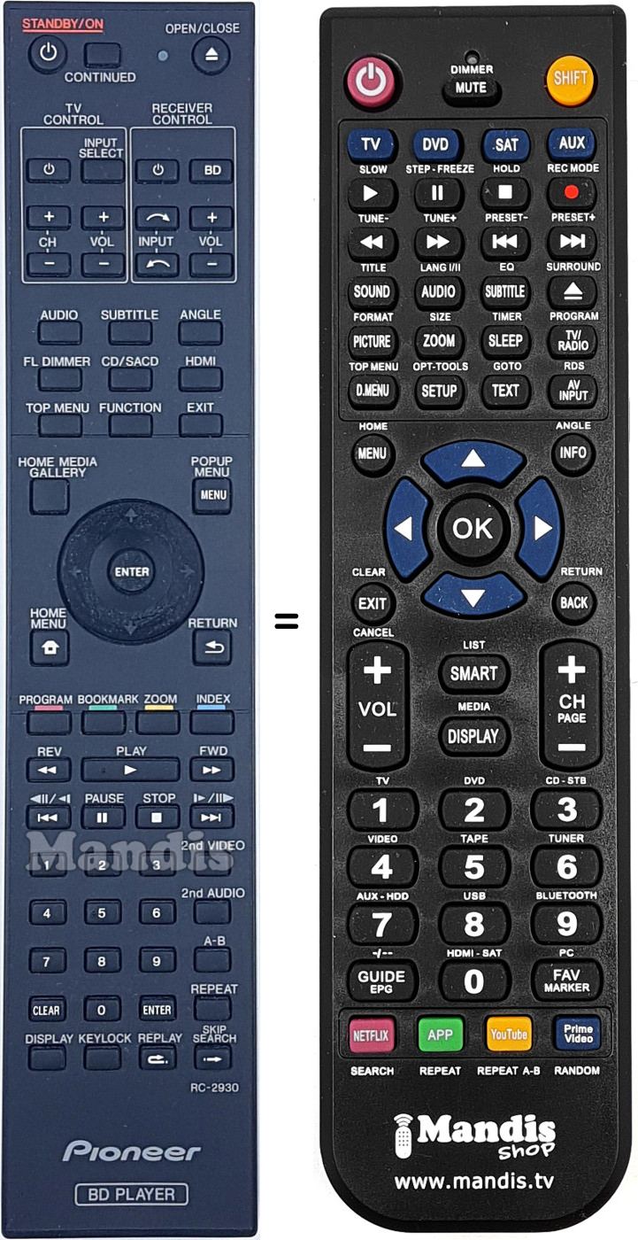 Mando a distancia equivalente Pioneer RC-2930
