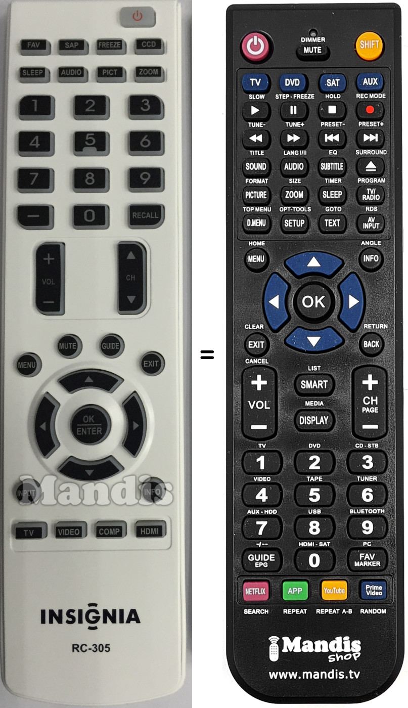 Replacement remote control Insignia RC-305