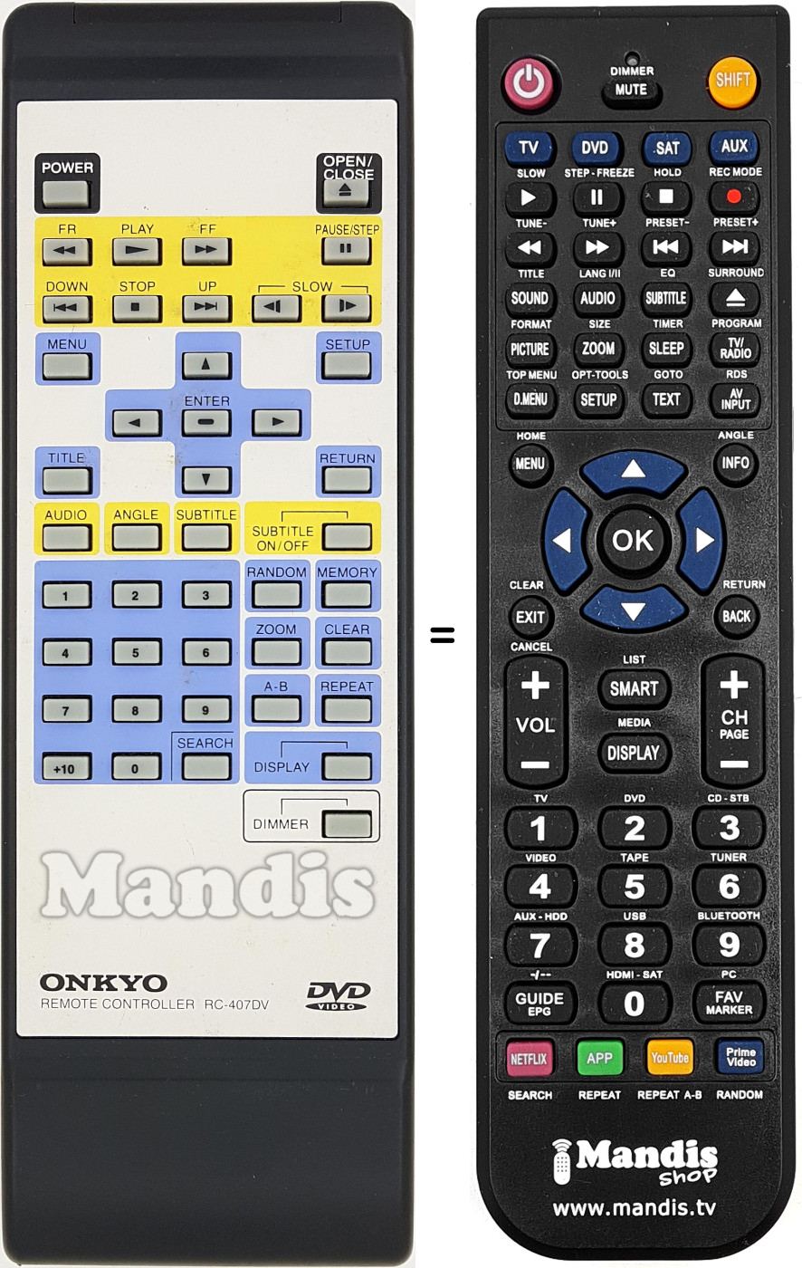 Replacement remote control RC-407DV