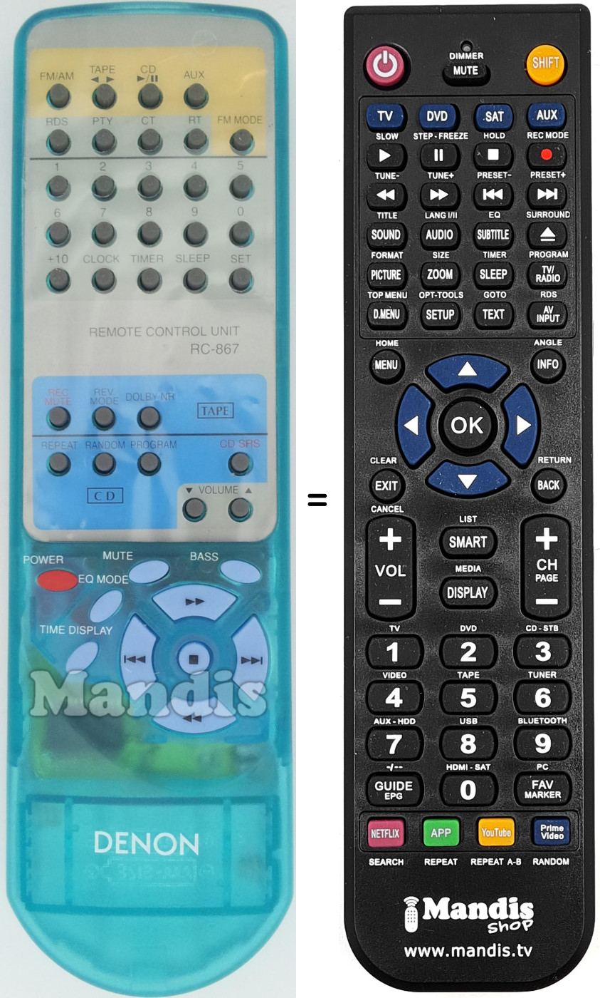 Télécommande équivalente RC867