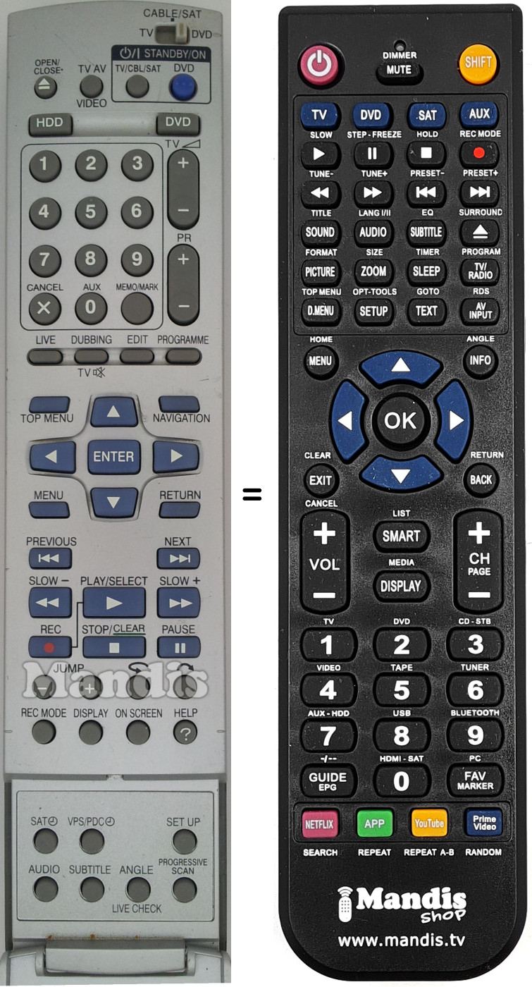Télécommande équivalente JVC RM-SDR011E