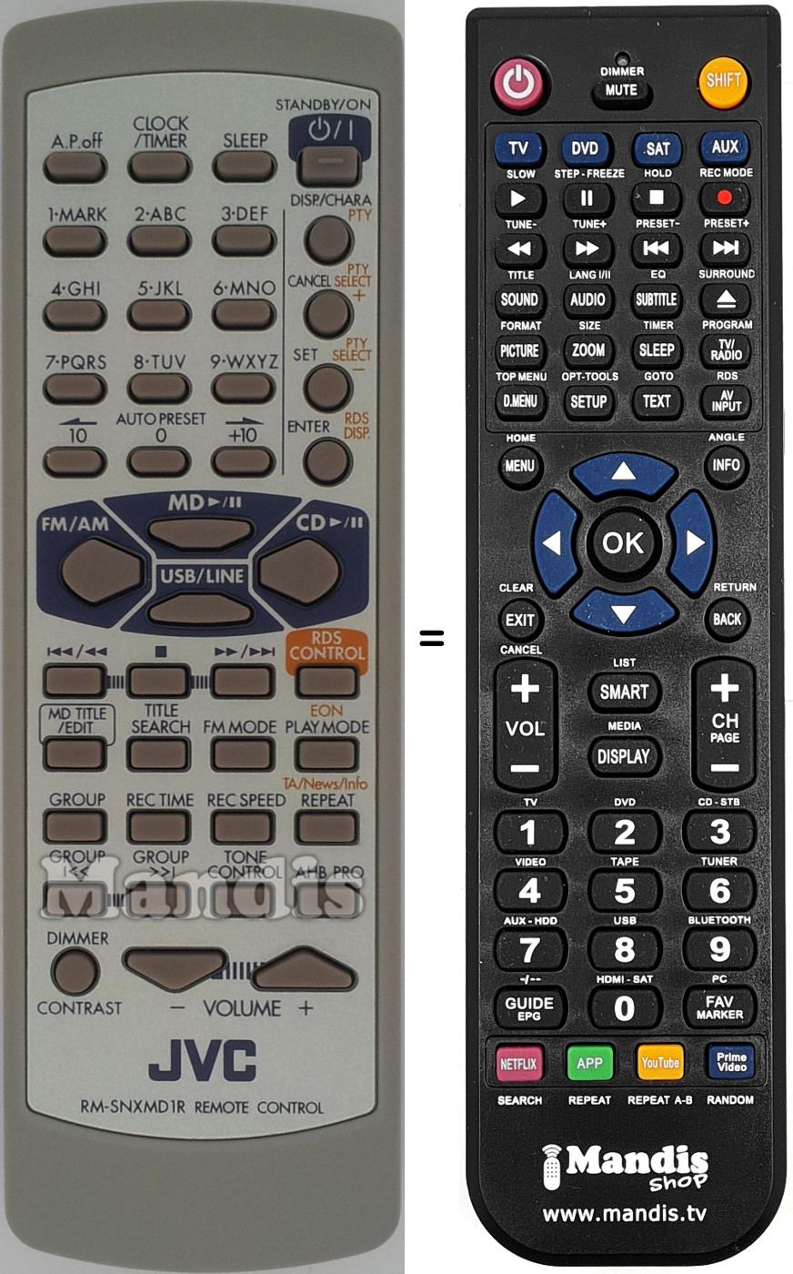 Mando a distancia equivalente JVC RM-SNXMD1R