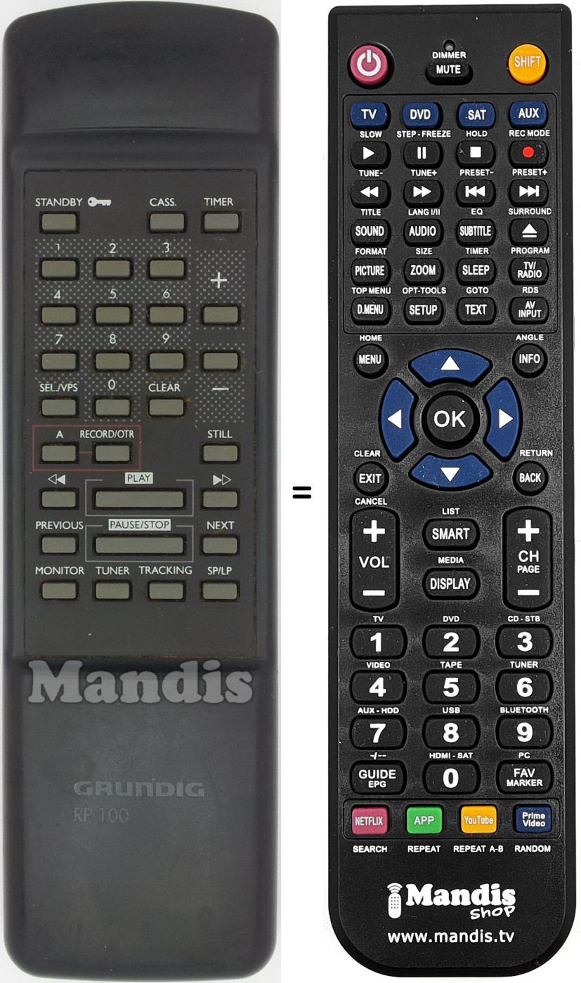 Mando a distancia equivalente Grundig RP 100
