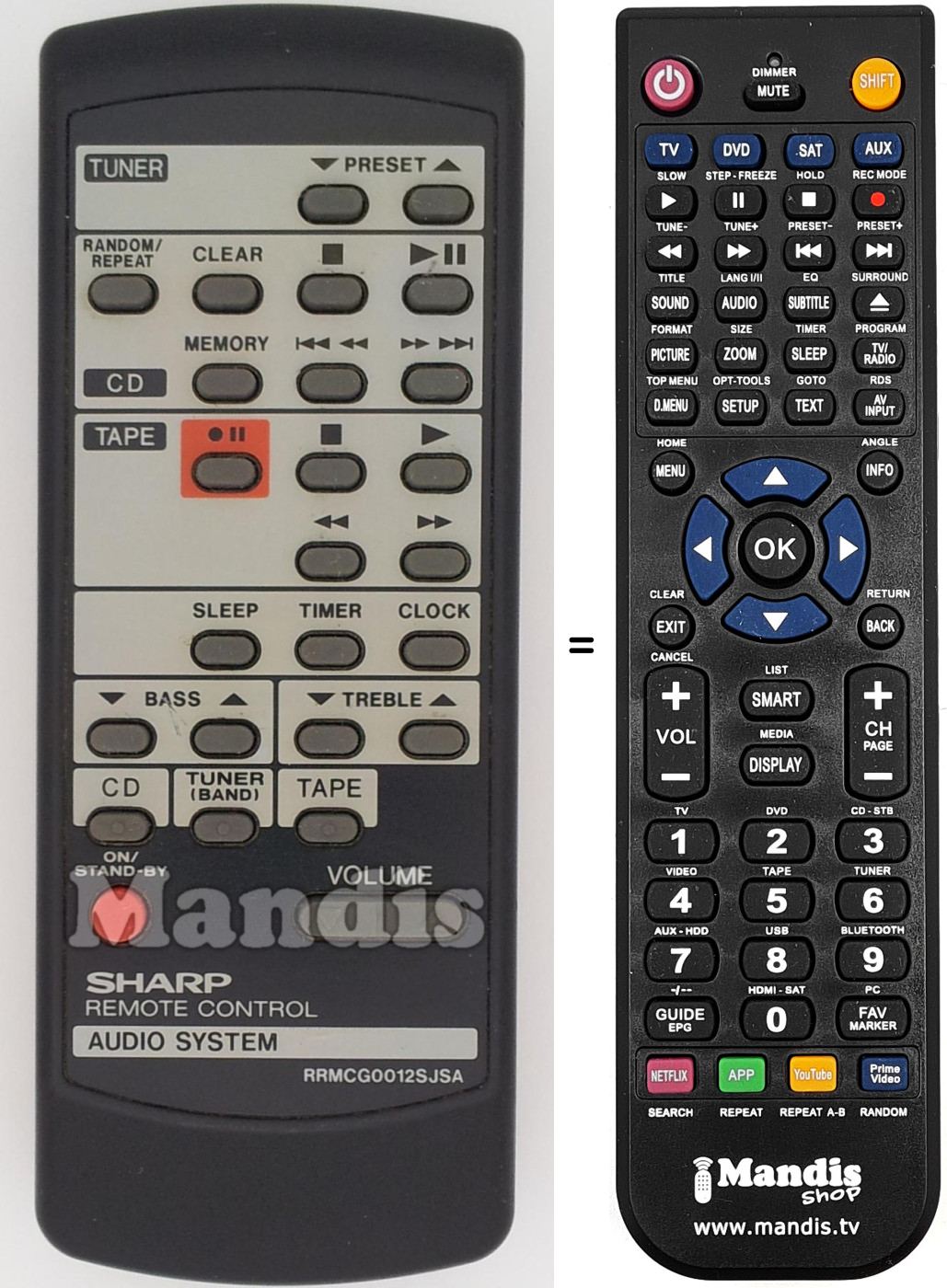 Télécommande équivalente RRMCG0012SJSA