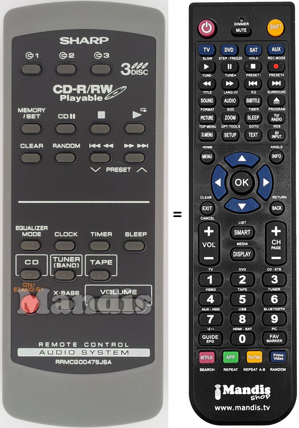 Mando a distancia equivalente Sharp RRMCG0047SJSA