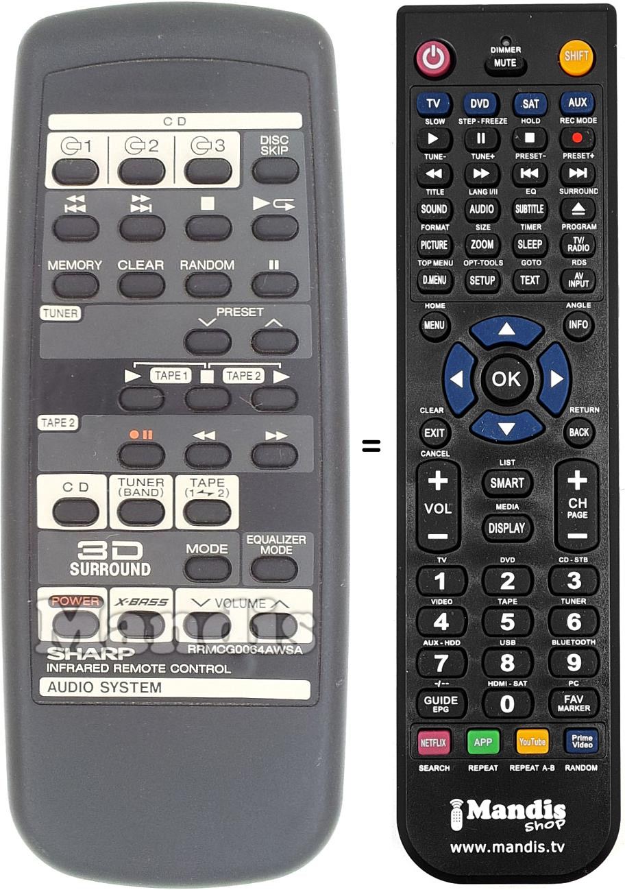 Télécommande équivalente Sharp RRMCG0064AWSA