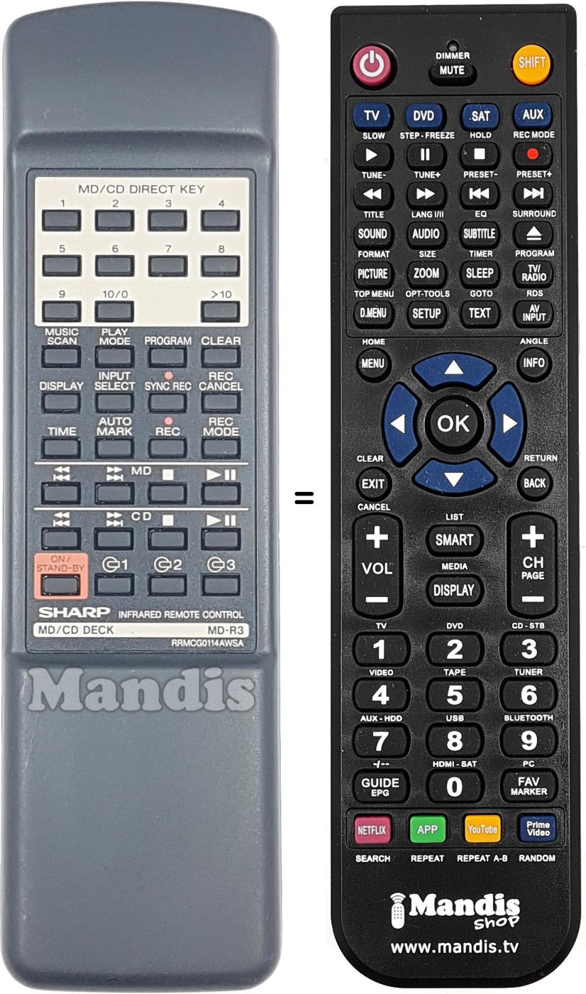 Télécommande équivalente RRMCG0114AWSA