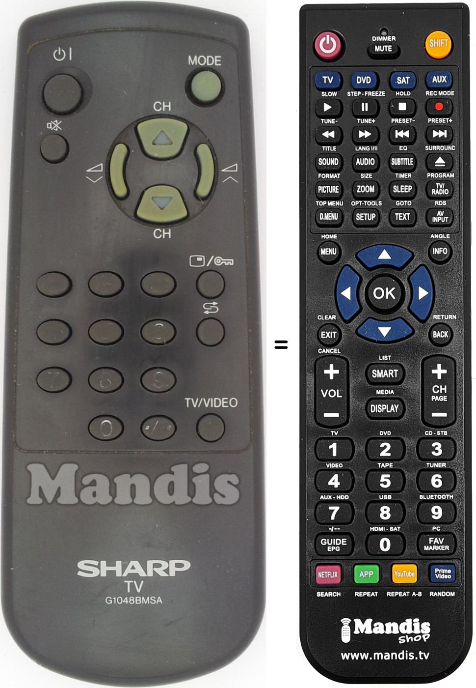 Mando a distancia equivalente Sharp G1048BMSA