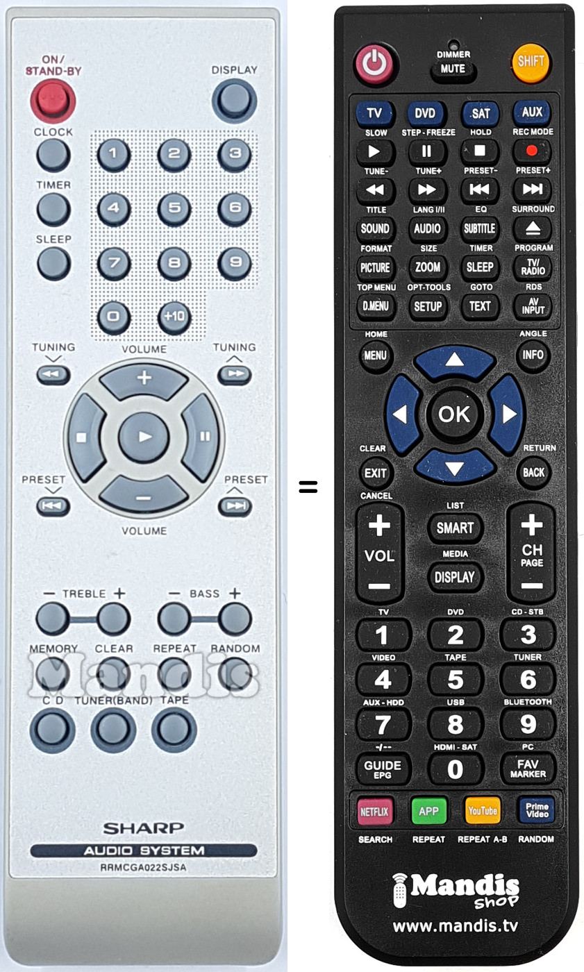 Mando a distancia equivalente Sharp RRMCGA022SJSA