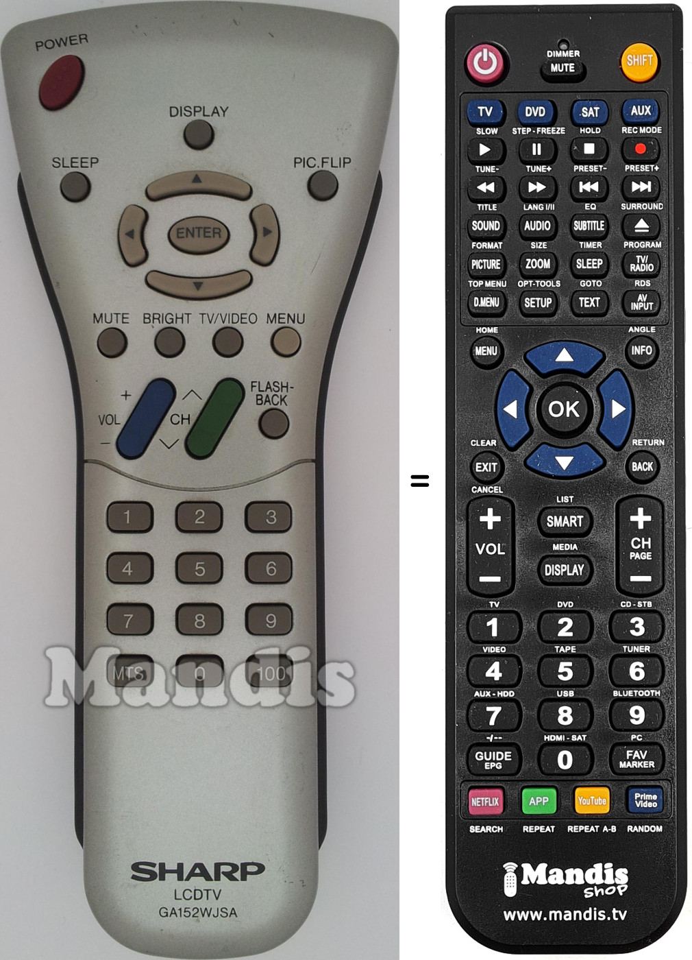 Télécommande équivalente Sharp GA152WJSA