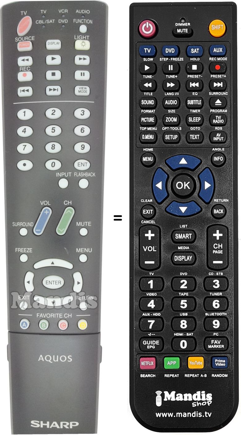 Mando a distancia equivalente Sharp GA535WJSA