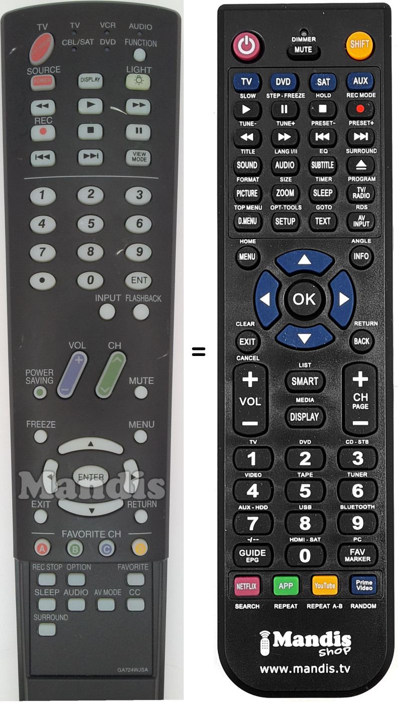 Mando a distancia equivalente Sharp GA724WJSA