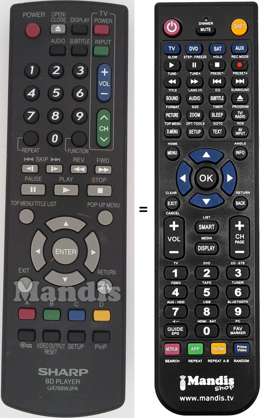 Télécommande équivalente Sharp GA768WJPA