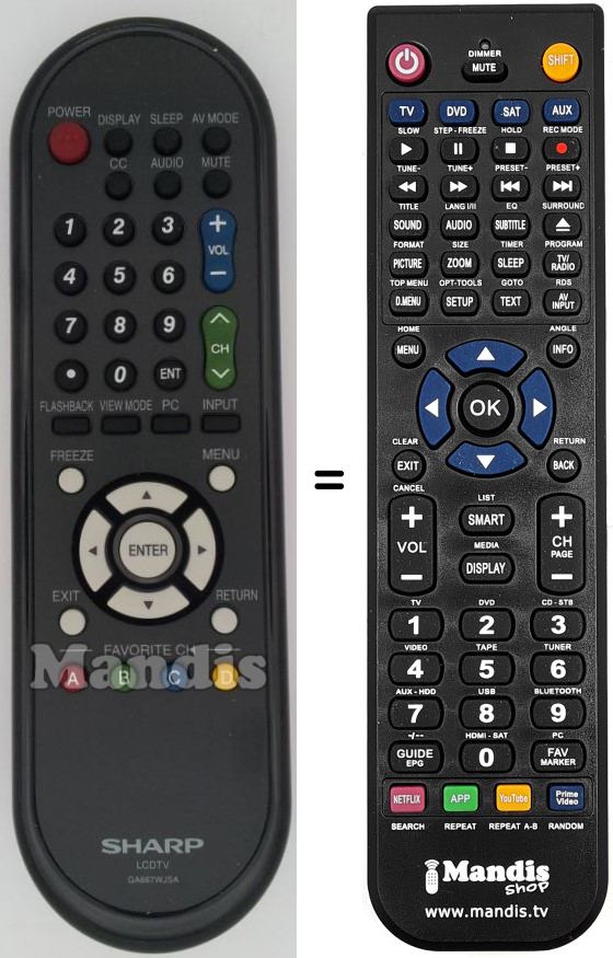 Mando a distancia equivalente Sharp GA667WJSA