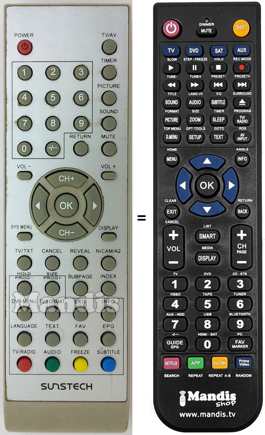 Mando a distancia equivalente Sunstech TL1911D