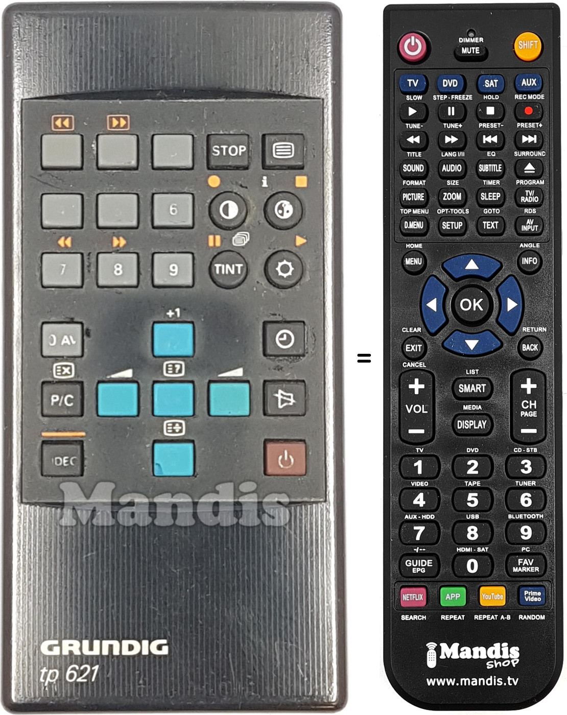 Mando a distancia equivalente Grundig TP 621