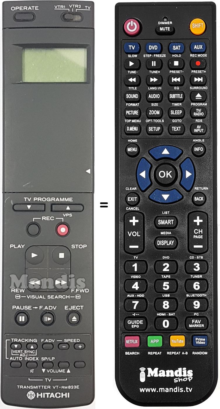 Replacement remote control Hitachi VT-RM 823 E