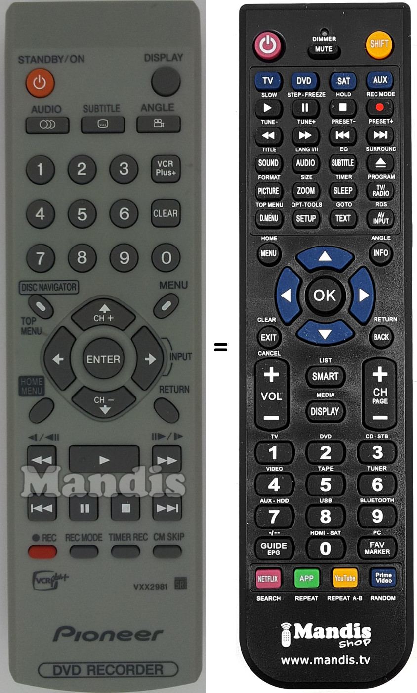Mando a distancia equivalente VXX2981