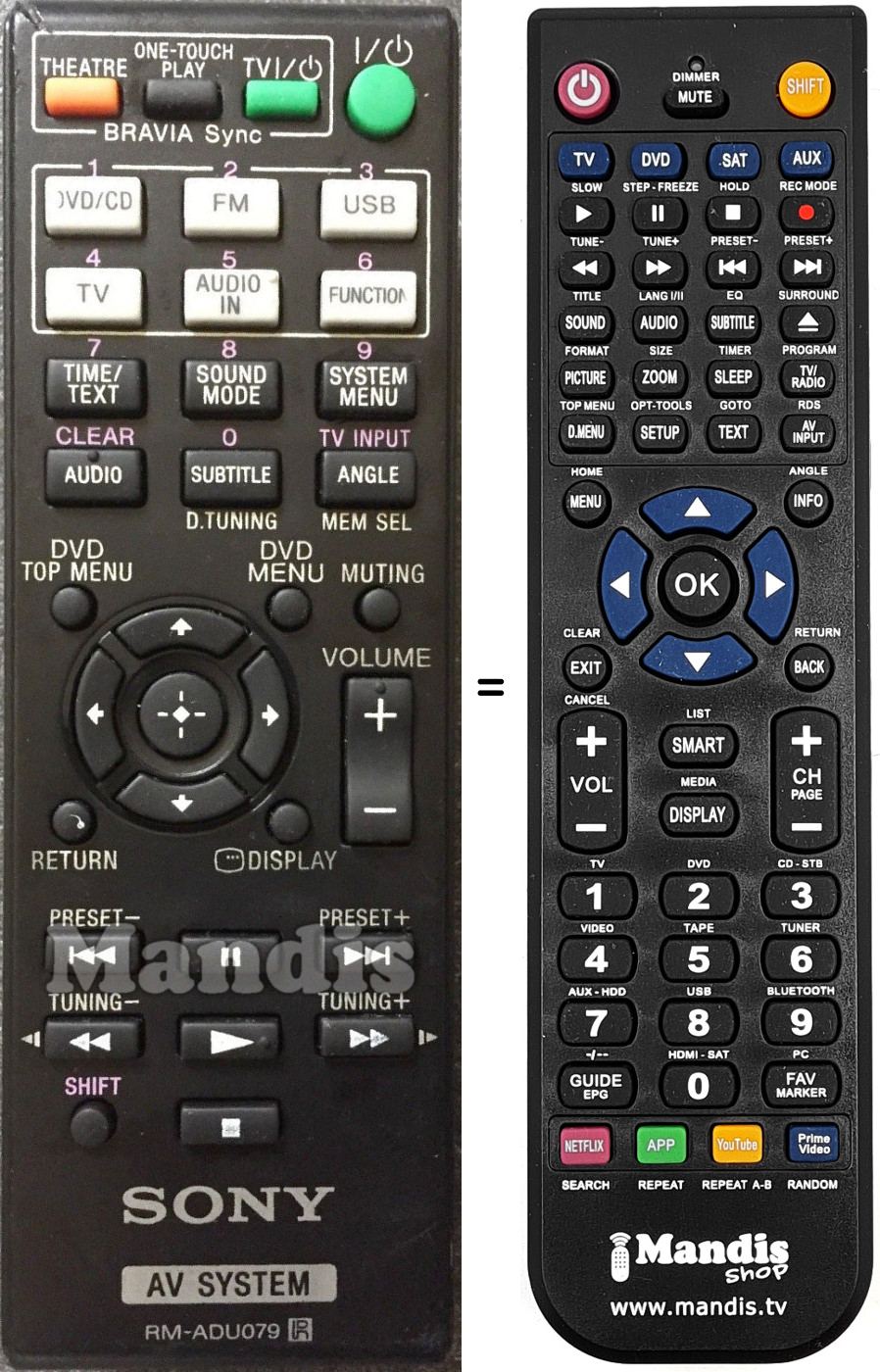 Mando a distancia equivalente Sony RM-ADU079