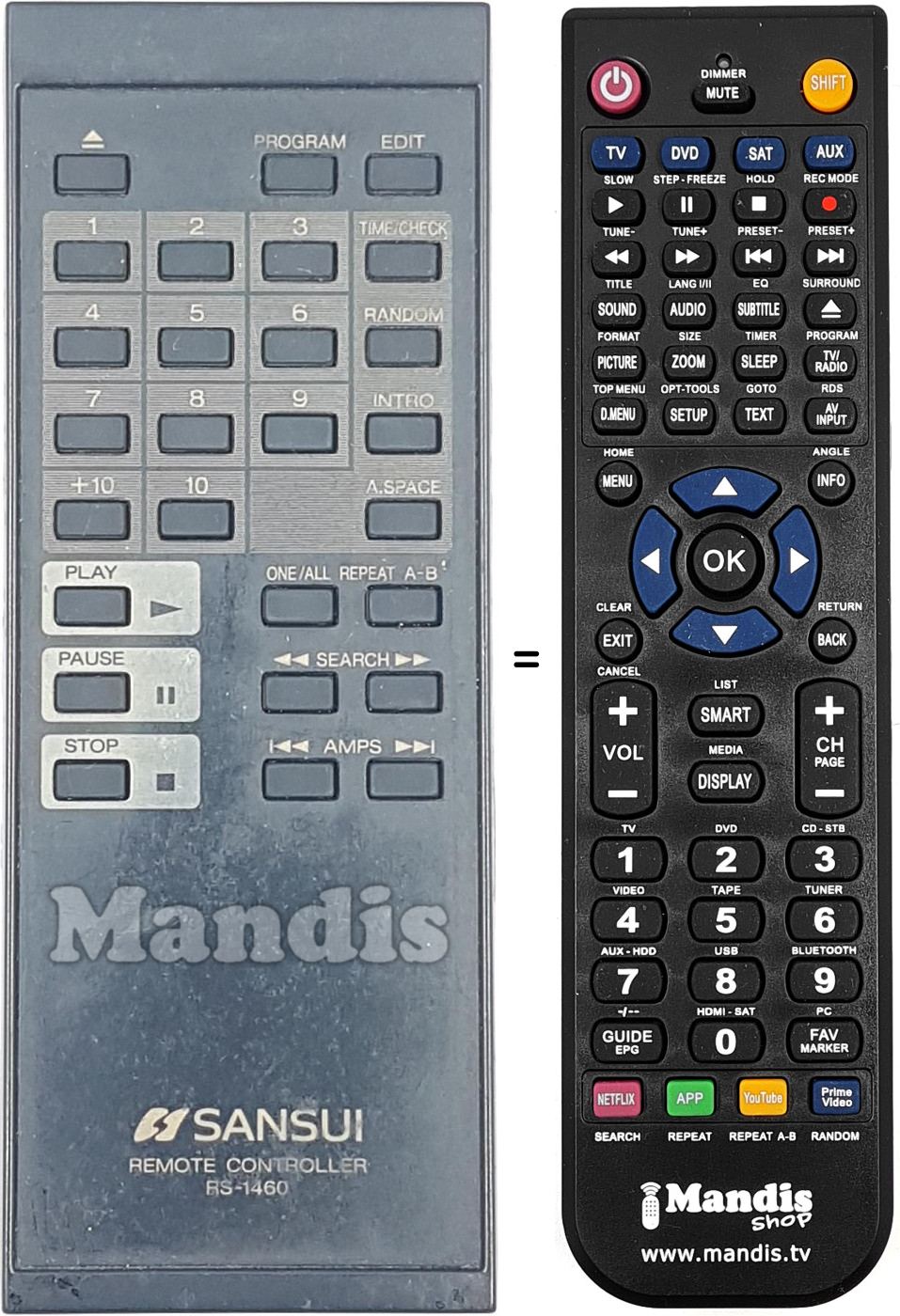 Replacement remote control Sansui RS-1460